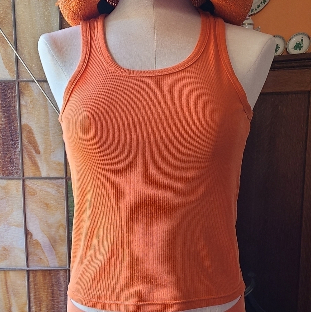 Ribbed Cotton Orange Racerback Tank Top